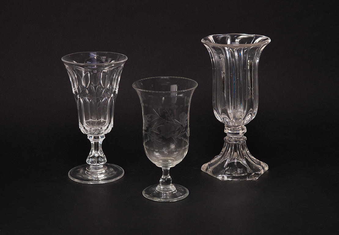 Appraisal: THREE EARLY CLEAR GLASS CELERY VASES American mid th century