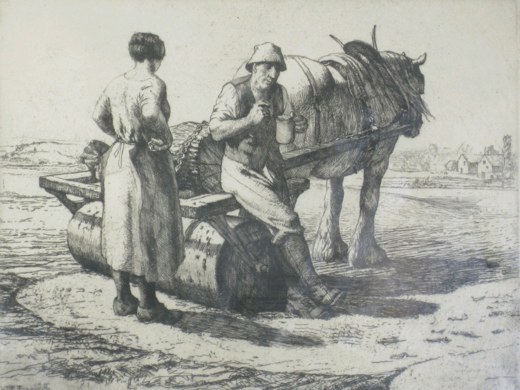 Appraisal: CHARLES FREDERICK TUNNICLIFFE The Fieldworker's Repast signed etching drymounted with