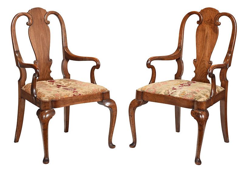 Appraisal: Pair Queen Anne Style Shepherd's Crook Armchairs British th century