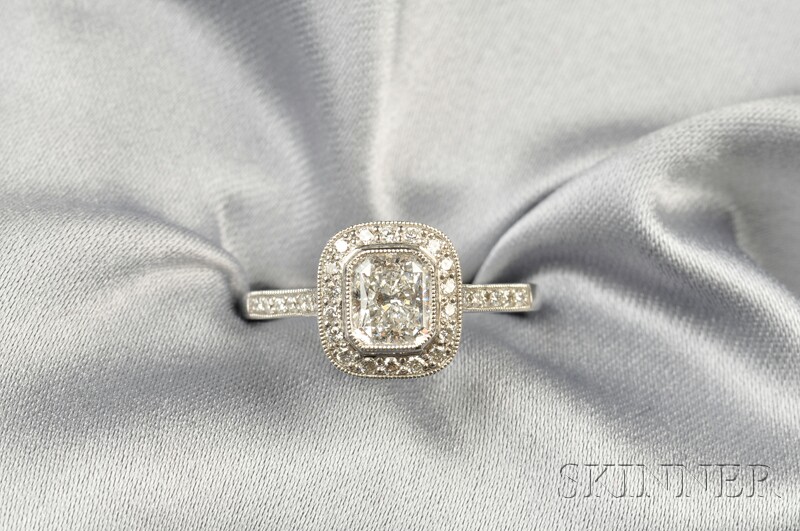 Appraisal: kt White Gold and Diamond Solitaire bezel-set with a rectangular-cut