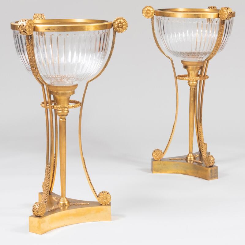 Appraisal: Pair of Large Louis XVI Style Gilt-Bronze and Glass Jardini