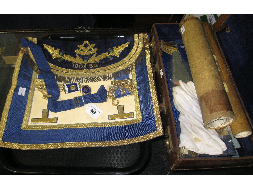 Appraisal: Lot comprising two Masonic aprons a medal and related ephemera