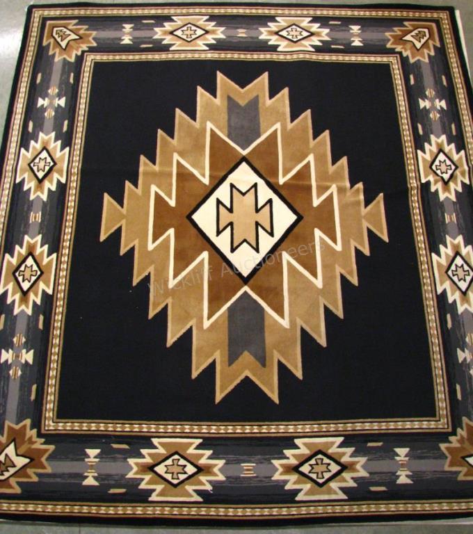 Appraisal: Custom Room Size Rug southwest geometric design black field with