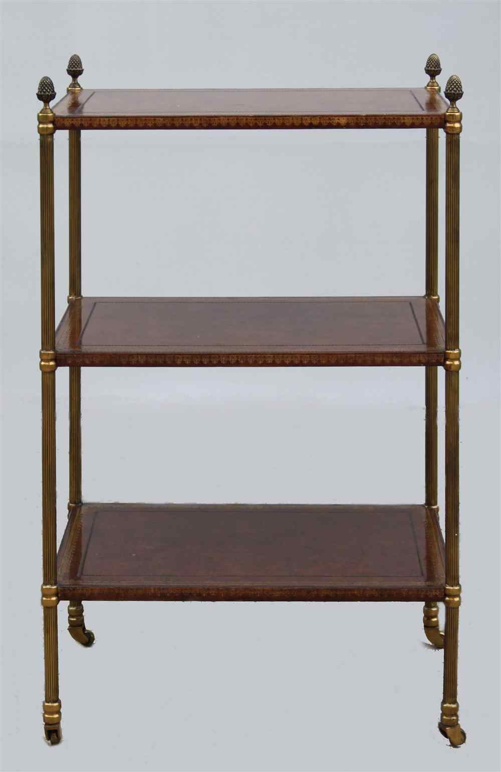 Appraisal: MAITLAND SMITH TOOLED LEATHER AND BRASS ETAGERE tooled and gilt