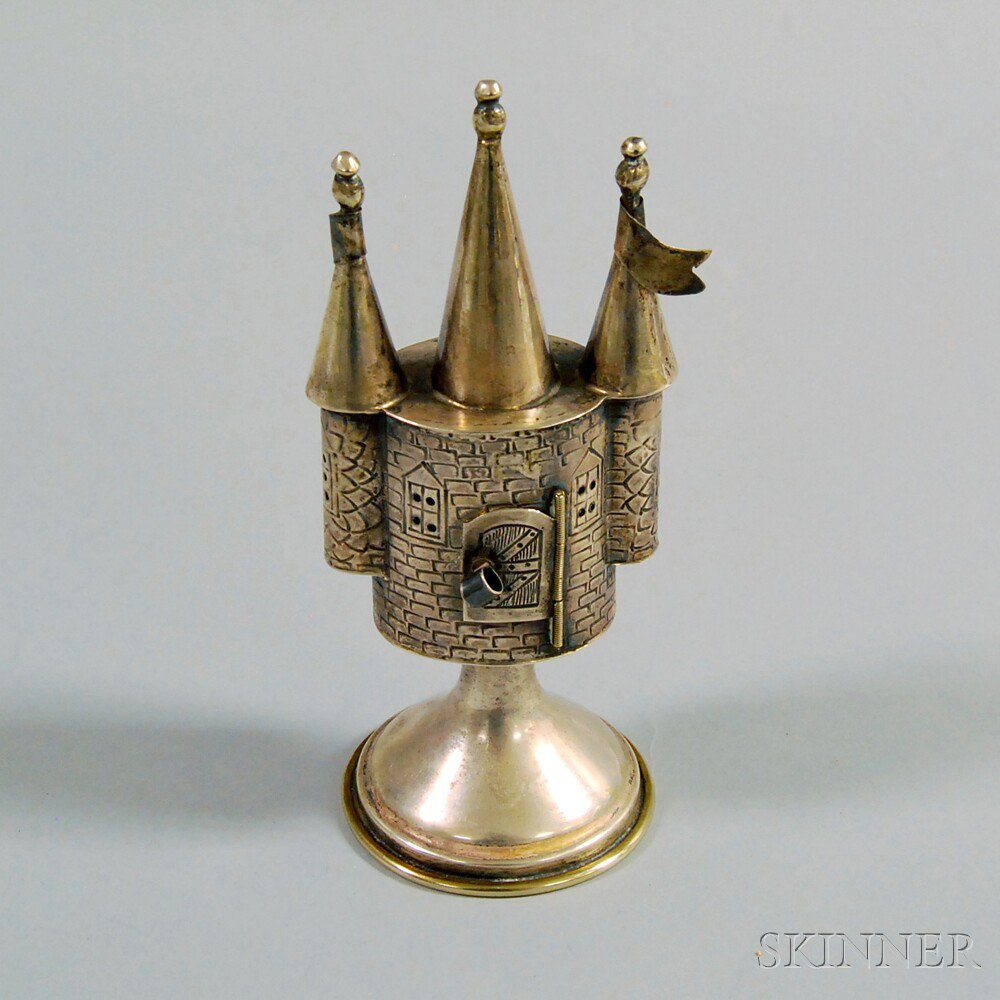 Appraisal: German Silver Tower-form Spice Container th century ovoid pierced body