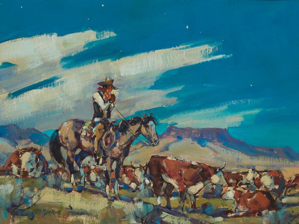 Appraisal: Marjorie Reed - Vallecito CA Night Herd Oil on canvas