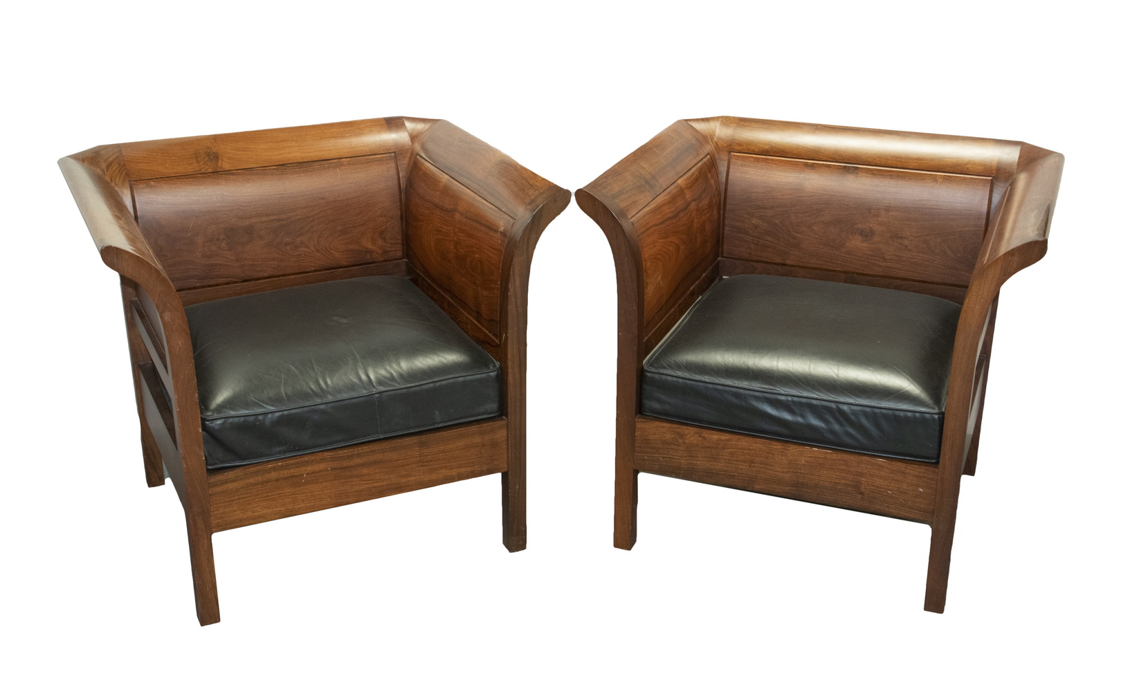 Appraisal: PR ROSEWOOD LEATHER CHAIRS Pair of Custom Designer Lounge Chairs