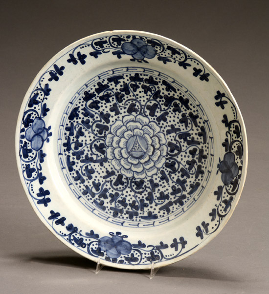 Appraisal: Delft Blue and White Tin-Glazed 'Chrysanthemum' Charger th Century Restored