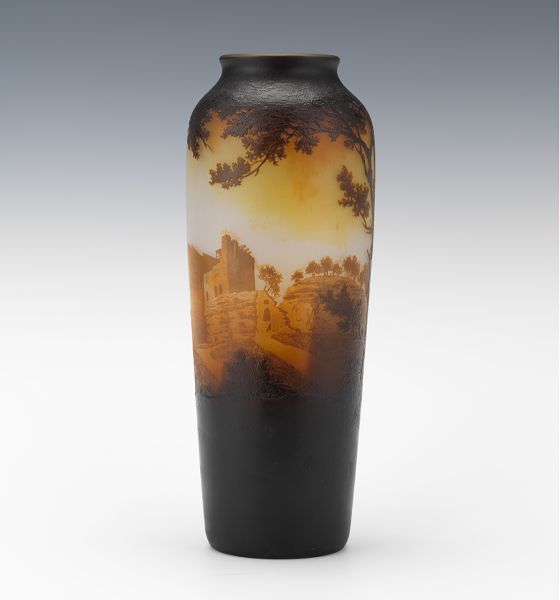 Appraisal: D'ARGENTAL CAMEO GLASS LANDSCAPE VASE Wasenbourg tri-color cameo glass vase