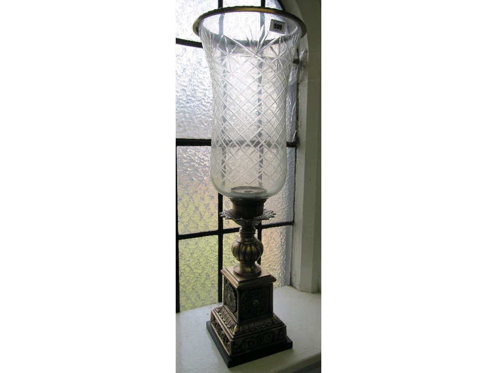 Appraisal: Ornate candle holder with glass shade