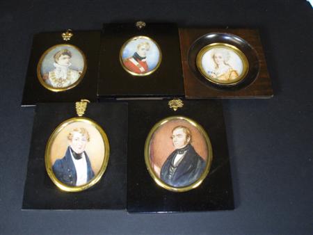 Appraisal: A group of five early th century portrait miniatures each