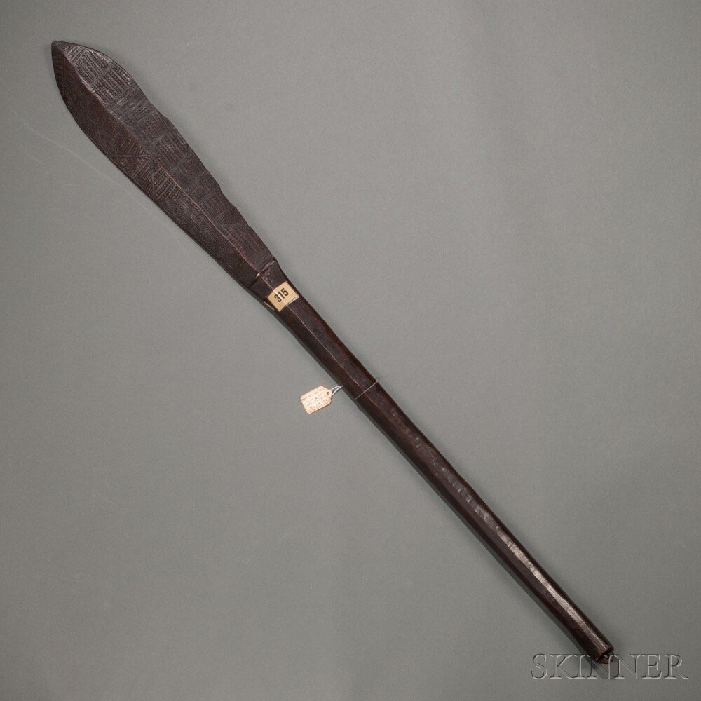 Appraisal: Tonga Carved Wood Paddle Club c th century with incised