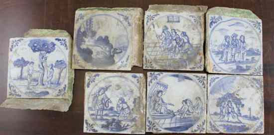 Appraisal: Seven Dutch Delft blue and white tiles th century each