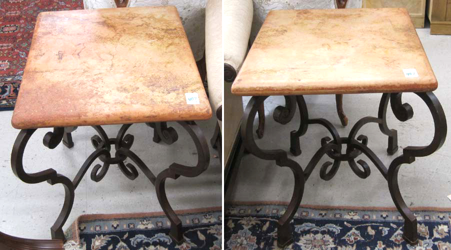 Appraisal: PAIR OF END TABLES each with rectangular terracotta top on