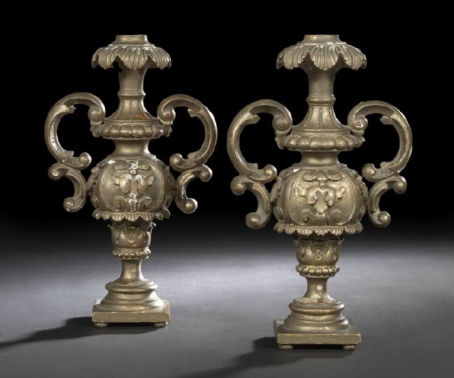 Appraisal: Pair of Italian Carved and Gilded Wooden Candlesticks third quarter