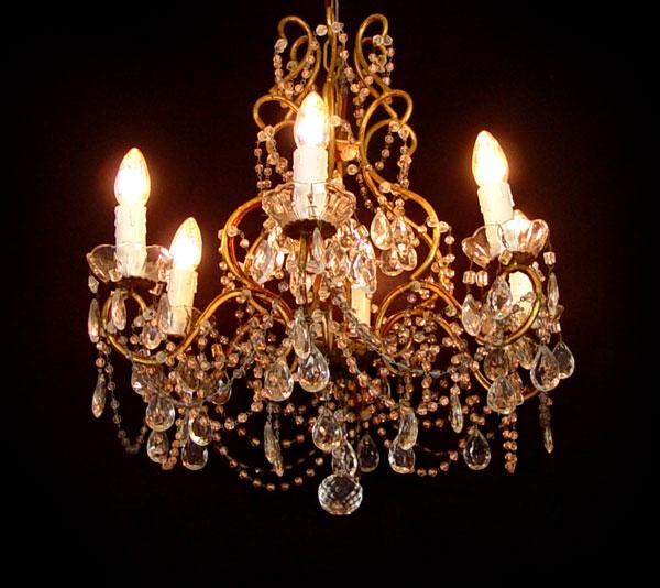 Appraisal: ITALIAN CRYSTAL CHANDELIER Faint blue and rose colored glass beads