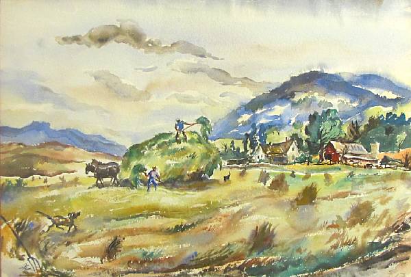 Appraisal: Ben E Shute American born Haying farm scene signed 'Ben