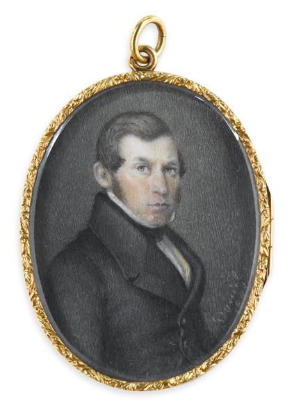 Appraisal: American School th centuryminiature portrait of a young man