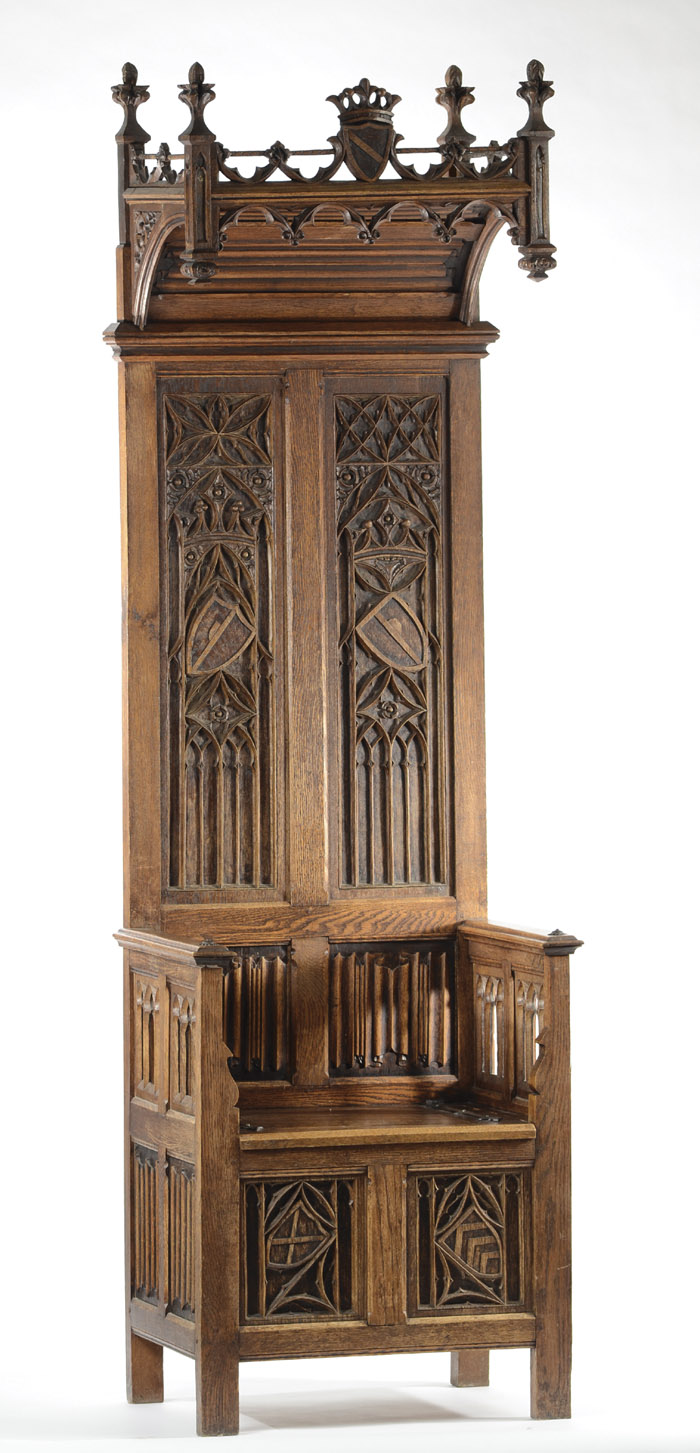 Appraisal: GOTHIC REVIVAL CARVED OAK BISHOP'S CHAIR English c the tall