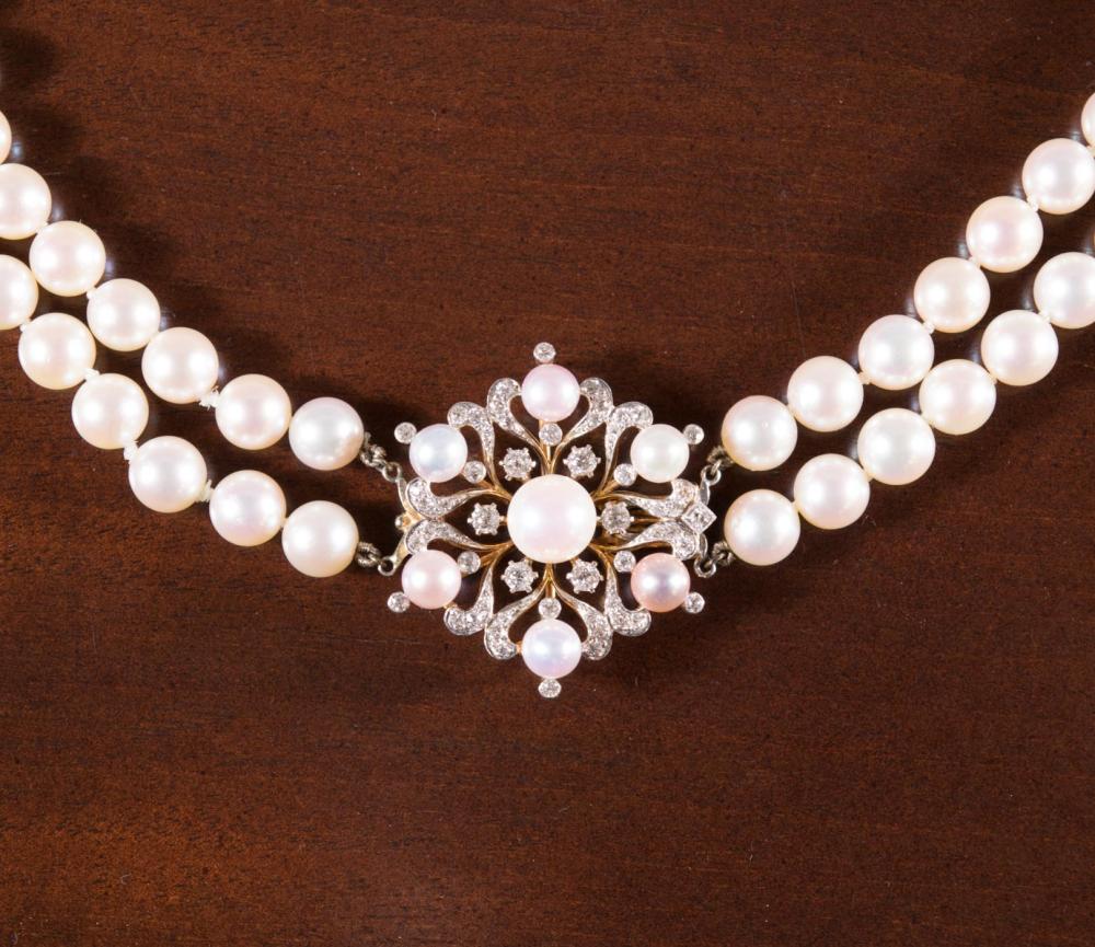 Appraisal: DOUBLE STRAND PEARL NECKLACE WITH SHREVE CO CLASP The -