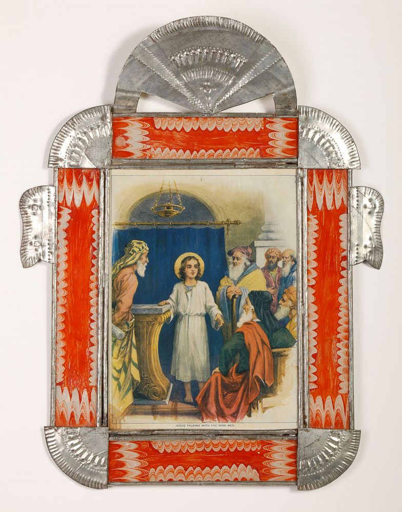 Appraisal: Tin Frame with Devotional Print ca Attributed to Isleta Tinsmith