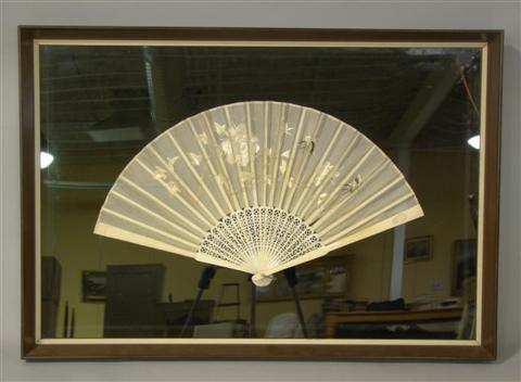 Appraisal: CHINESE SILK FAN IN SHADOWBOX WITH A WATERCOLOR OF AN