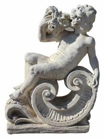 Appraisal: Large stone cherub garden statuary mid th c male figure