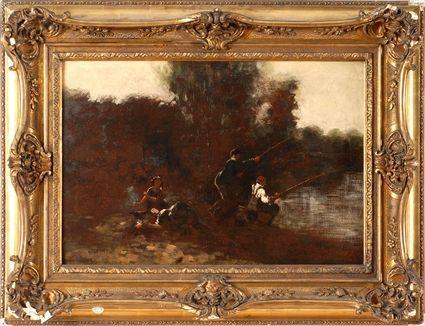 Appraisal: ADOLPHE MONTICELLI - BOYS FISHING Oil on board x in