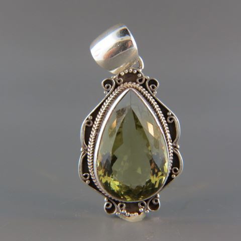 Appraisal: Green Quartz Pendant rich teardrop gem in sterling silver setting