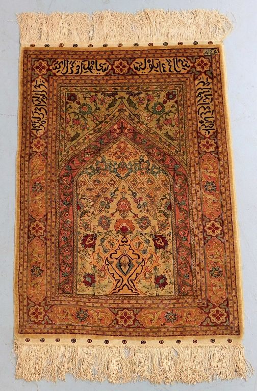 Appraisal: FINE Turkish Oriental Hereke Silk Prayer Rug Turkey Early th