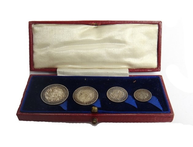 Appraisal: A George V four coin Maundy set with a case