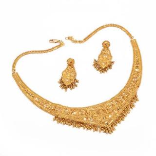 Appraisal: KT Gold Demi Parure necklace and earrings with granulated bead