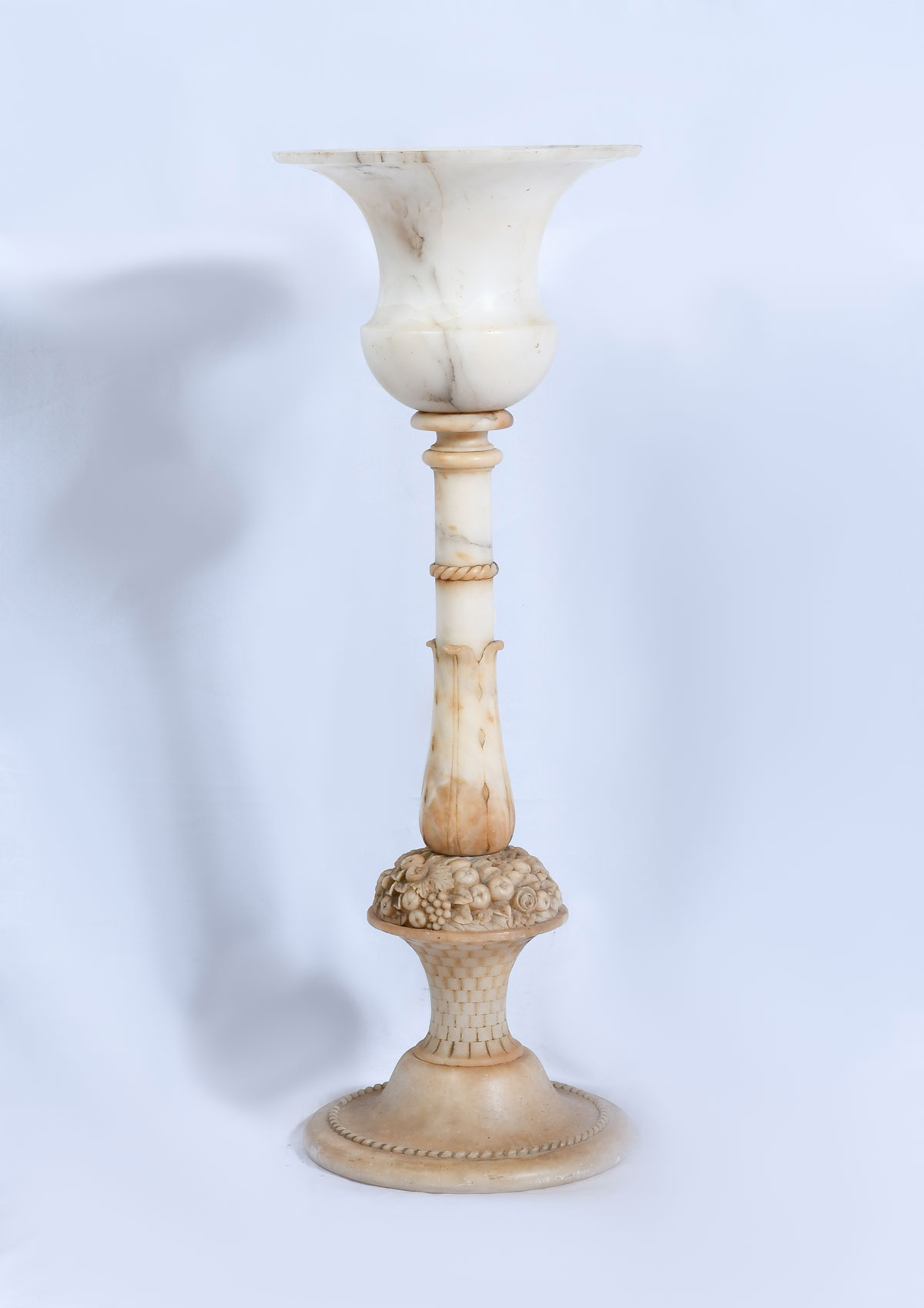 Appraisal: PALATIAL ALABASTER AND MARBLE CARVED TABLETOP TORCHIERE '' in height