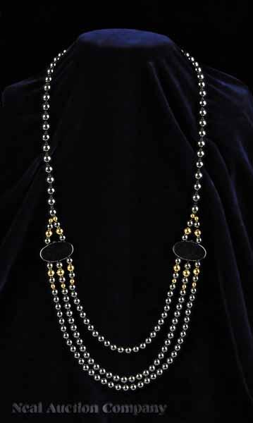 Appraisal: A Hematite and kt Yellow Gold Bead Necklace