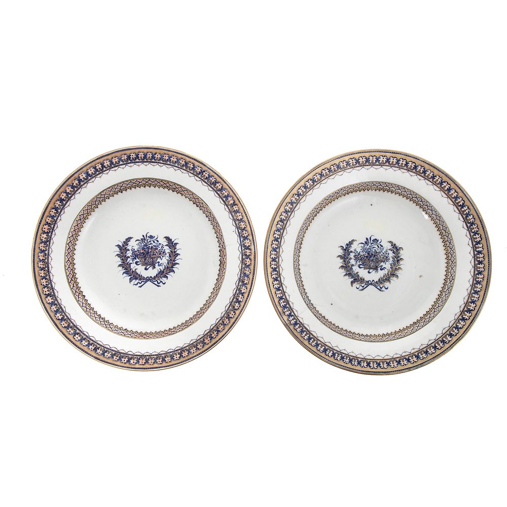 Appraisal: Pair Chinese Export American Market Soup Plates Circa with blue