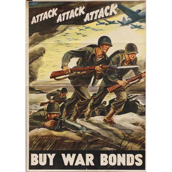 Appraisal: Buy War Bonds Attack original WWII poster by F Warren