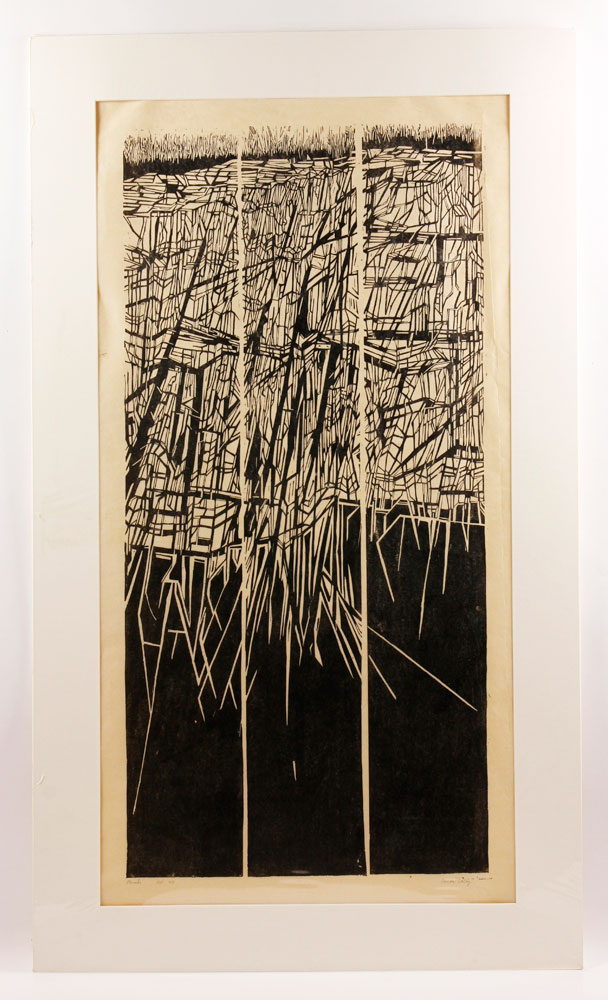 Appraisal: - Lacey Facade Woodcut Ninon Lacey b Facade woodcut artist