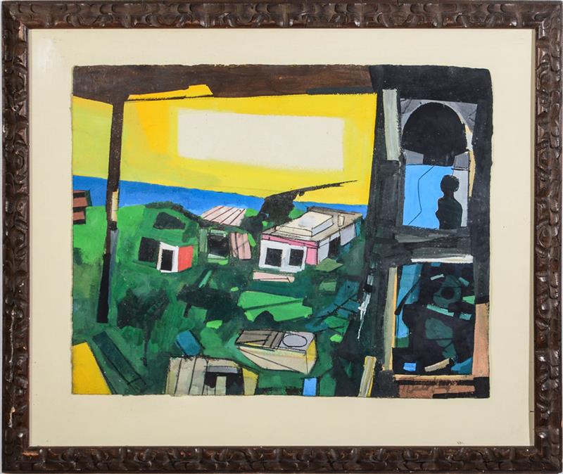 Appraisal: JOHN HULTBERG - UNTITLED Oil and gouache on paper signed