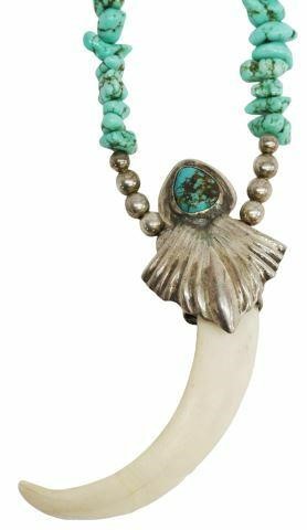 Appraisal: Native American silver content unknown and turquoise necklace central pendant