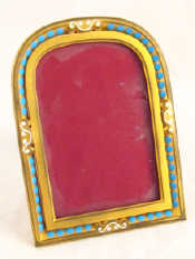 Appraisal: A gilt metal and enamel strut frame approx x cm