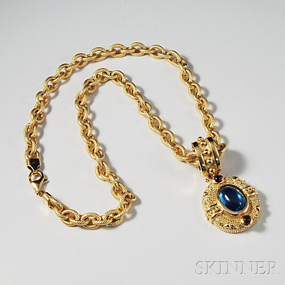 Appraisal: kt Gold Link Chain and kt Gold and Topaz Pendant