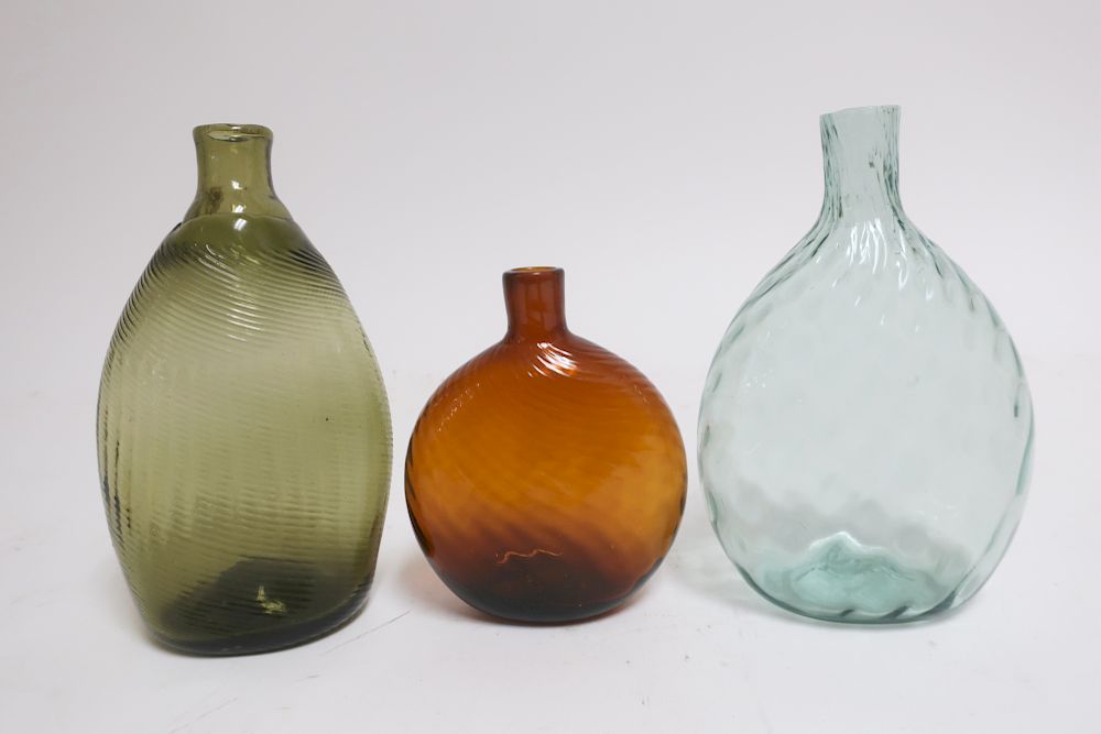 Appraisal: American Blown Glass Flasks th c Olive pattern molded Patkin