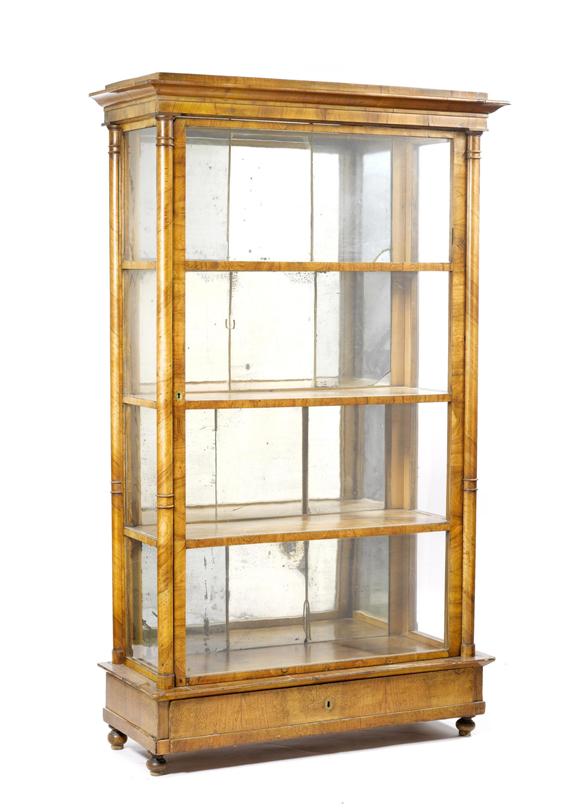 Appraisal: DISPLAY CABINET Biedermeier southern Germany Walnut Mirrored back board cracks