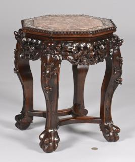 Appraisal: Chinese Carved Octagonal Table Chinese octagonal form table rosewood with