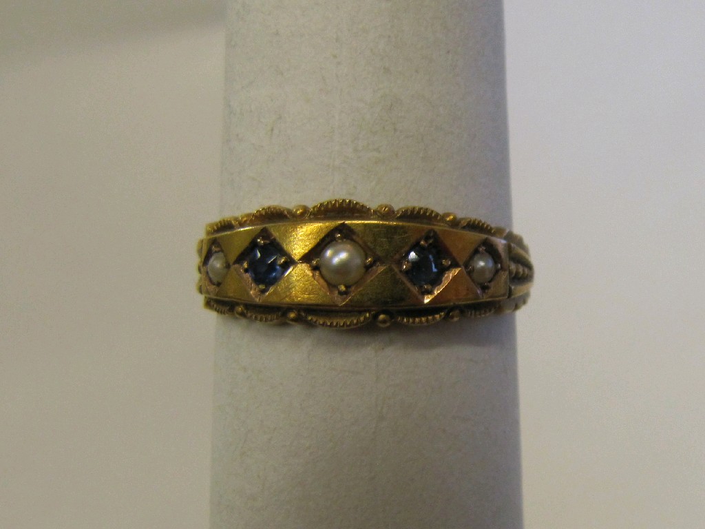 Appraisal: Victorian ct gold seed pearl and sapphire five stone gypsy