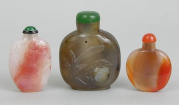 Appraisal: A Group of Three Snuff Bottles Containing a Chinese carved