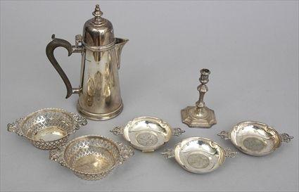 Appraisal: ENGLISH SILVER COFFEE POT CHAMBER STICK AND FIVE DISHES The