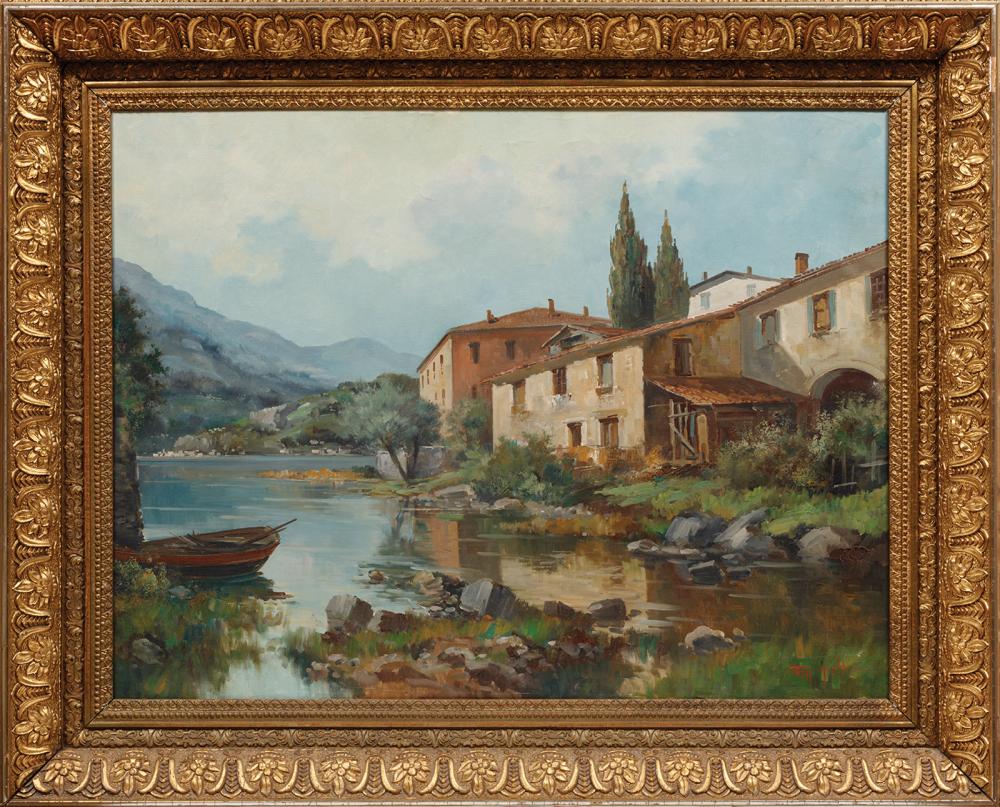 Appraisal: Italian School mid- th c Italian Lakeside Scene oil on