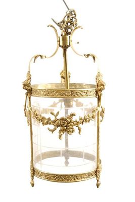 Appraisal: A gilt brass hall lantern with a cylindrical cut glass