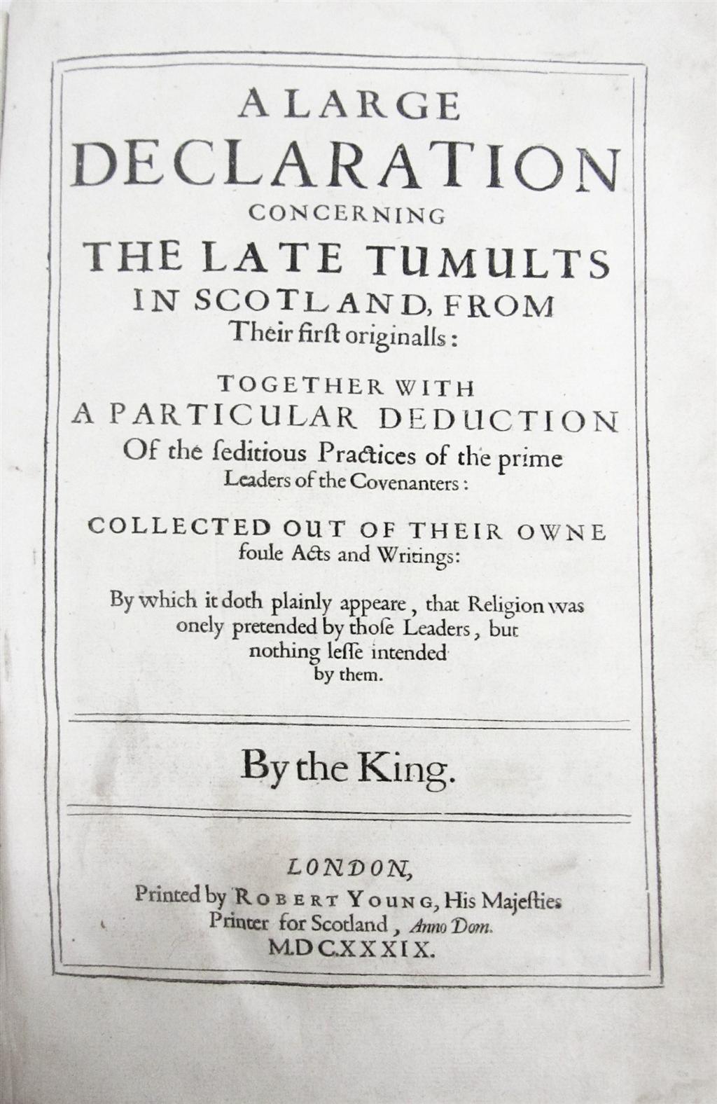 Appraisal: Balcanquhall Walter for King Charles I A large declaration concerning